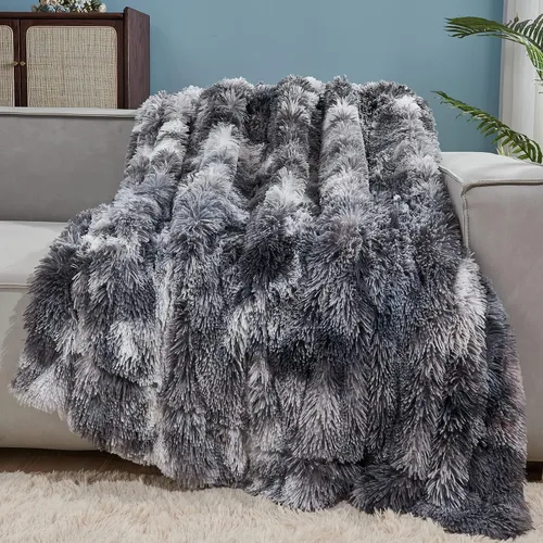Vista 9 de GONAAP Manta de Tiro Difusa de Piel Sintética Negra Súper Suave Acogedora Felpa Difusa Peluda para Sofá Sillón Cama (Negro, Tiro(50"x60"))