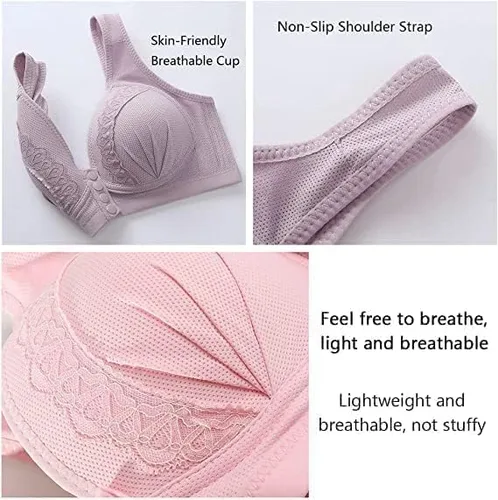 Vista 6 de Sujetador frontal a presión, brasier de algodón transpirable y agradable a la piel con botón frontal para mujeres mayores