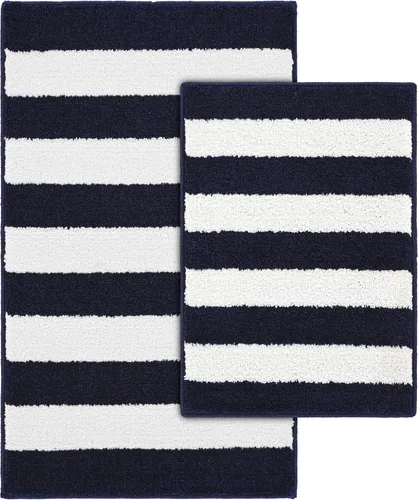 Vista 15 de Garland Rug Juego de 2 alfombras de baño lavables a rayas de playa, antideslizantes, suaves y absorbentes, de secado rápido, lavables a máquina