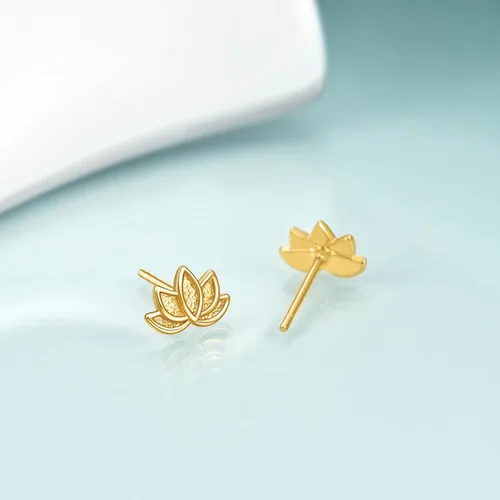 Vista 4 de Aretes de plata de ley 925 con diseño de loto para mujer, hipoalergénicos, minimalistas