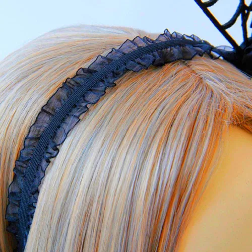Vista 4 de Aro de telaraña de Halloween para el cabello, accesorio para disfraz de araña (negro)