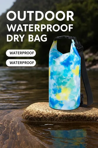 Vista 3 de Personalized waterproof dry bags, customizable with your logo, suitable for kayaking, beach, and boating. (Ocean Tie-Dye)