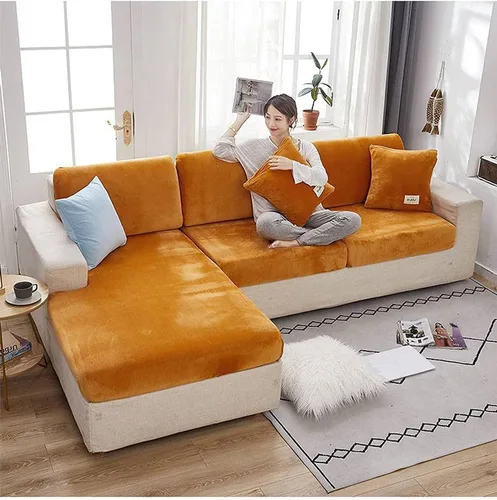 Vista 8 de Funda de cojín de terciopelo para sofá en forma de L, funda elástica para cojines de asiento, protector de muebles suave y antideslizante para silla