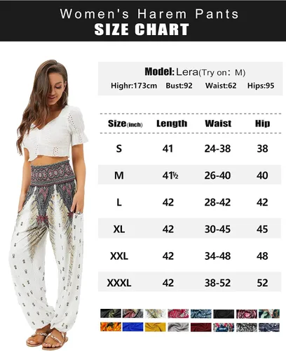 Vista 4 de QIANXIZHAN - Pantalones deportivos de tiro alto para mujer, diseño estilo harén bohemio con bolsillos, para yoga