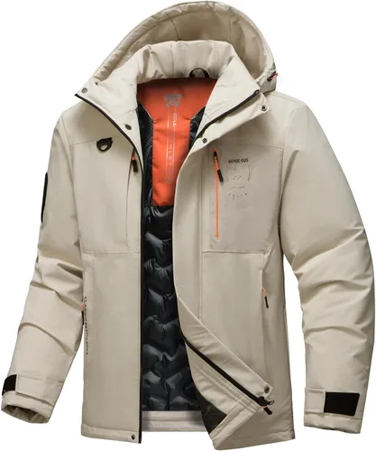 Vista 13 de Chaqueta térmica impermeable a prueba de viento para hombre, con capucha, aislada, ligera, abrigo de nieve de invierno con múltiples bolsillos