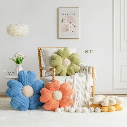 Vista 2 de Sioloc Almohada Decorativa de Flores, Lindo Cojín de Asiento de Suelo con Margaritas, Almohadas Decorativas Divertidas y Estéticas para Cama Sofá