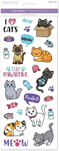 Vista 3 de Calcomanías de gatos de dibujos animados – Calcomanías surtidas ''Stay Pawsitive'' para manualidades de papel, 26