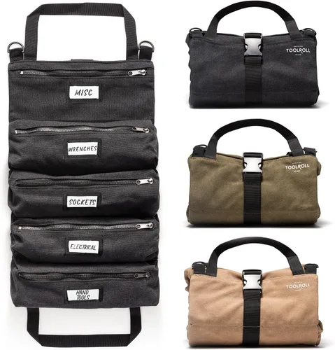 Vista 12 de Bolsa enrollable de herramientas oficial Voyager – Bolsa enrollable de 5 bolsillos fácil de transportar – Lona duradera de 20 onzas, cremalleras YKK
