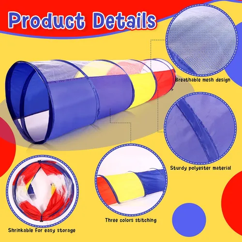 Vista 3 de Simgoing Túnel de juego multicolor de 4 piezas para niños, tienda de campaña para gatear y explorar de 6 pies, túnel de juego con lados de malla