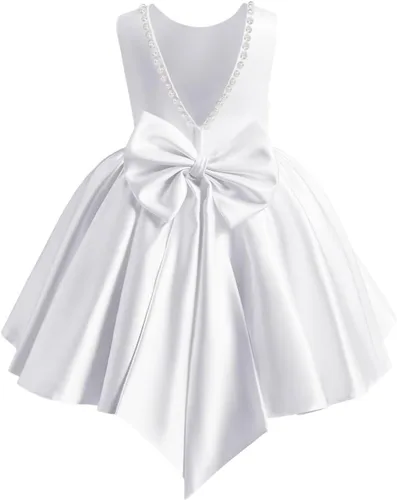 Vista 20 de MCieloLuna Vestidos de niña de flores para boda con nudo de lazo elegante de satén para primera comunión