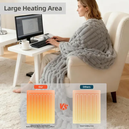 Vista 8 de Eastsora Manta térmica de franela de 50 x 60 pulgadas, manta de calefacción eléctrica con ETL y FCC, 12 niveles de calefacción y apagado automático