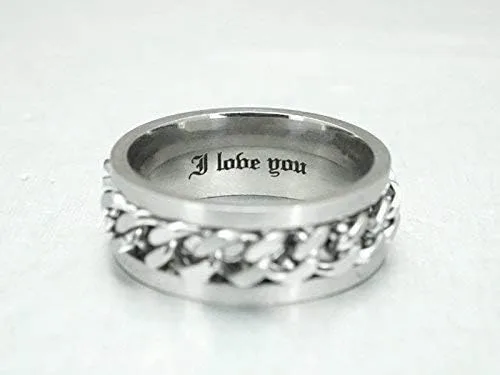 Vista 5 de Spinner Ring Men, Silver Braided Band for Wedding,Custom Engraved Stainless Steel, Inlay Chain, Gift for Him