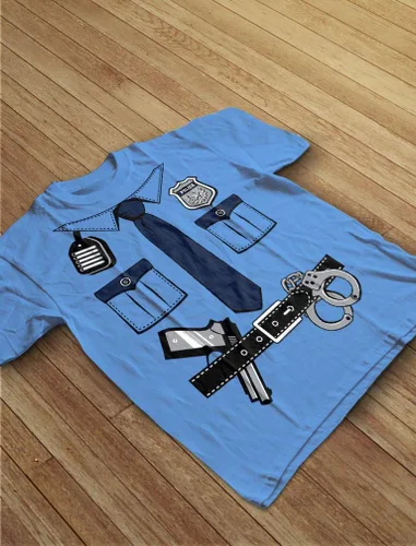Vista 4 de Camisa de oficial de policía para niños, uniforme de policía, camisas de Halloween para niños pequeños