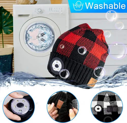 Vista 6 de Gorro Bluetooth con luz, gorro unisex recargable con auriculares Bluetooth inalámbricos, gorra de invierno para campamento, Navidad, cumpleaños