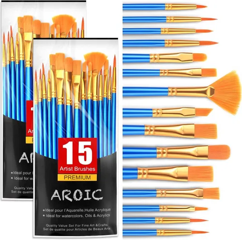Vista 25 de AROIC Pinceles de Pintura Pequeños a Granel, 80 Piezas de Pinceles de Pintura de Cerdas de Nylon Negro para Niños con Punta Plana Redonda