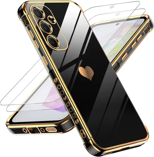 Vista 155 de LeYi Funda para Motorola-G 2025: Love Heart Plating Luxury, Negro