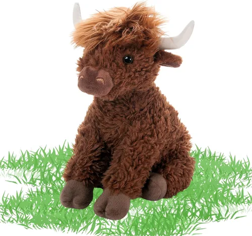 Vista 2 de The Petting Zoo Highland Cow - Peluche de vaca de peluche, regalos para niños, animales salvajes de la vida silvestre, vaca marrón, 12 pulgadas
