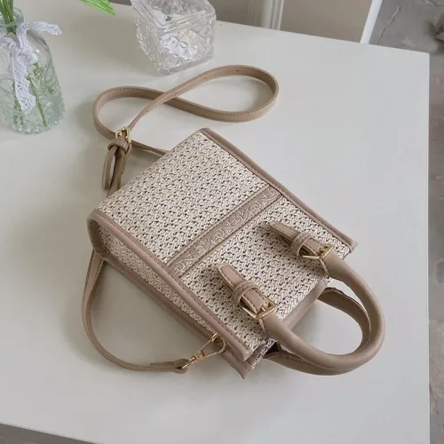 Vista 3 de SINGBO Lindo bolso de paja de verano para mujer, bolso cruzado de paja con asa