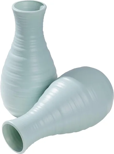 Vista 3 de 2 Pack de jarrones de plástico compuesto con aspecto de cerámica, jarrón irrompible con aspecto de cerámica para decoración del hogar, centros