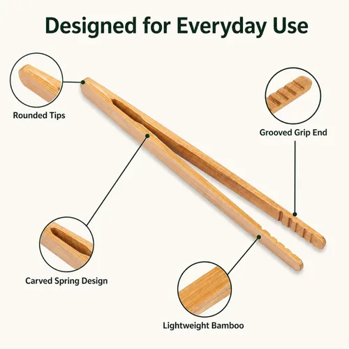 Vista 11 de I-MART Juego de 2 pinzas de bambú para tostadoras de 7 pulgadas, pinzas de madera para tostadas para uso en cocina pequeña, bagels, magdalenas