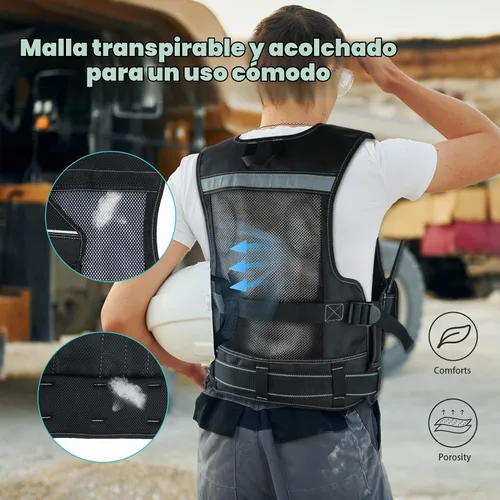 Vista 4 de MELOTOUGH Chaleco de herramientas para hombre con bolsillos y cinturón, chaleco de seguridad ajustable de múltiples bolsillos para electricista