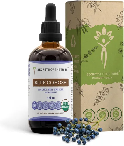 Vista 7 de Secrets of the Tribe Blue Cohosh USDA Organic Extracto sin alcohol, gotas de hierbas de alta potencia Hecho de raíz seca 100% de cohosh azul