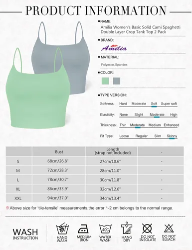 Vista 12 de Amilia - Camiseta básica de tirantes delgados para mujer (doble capa)