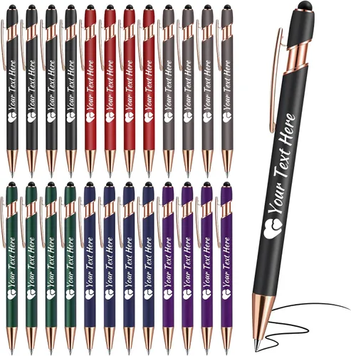 Vista 24 de Bolígrafos personalizados con lápiz capacitivo, bolígrafos con nombre impresos personalizados con tinta negra, impresos con tu logotipo o mensaje