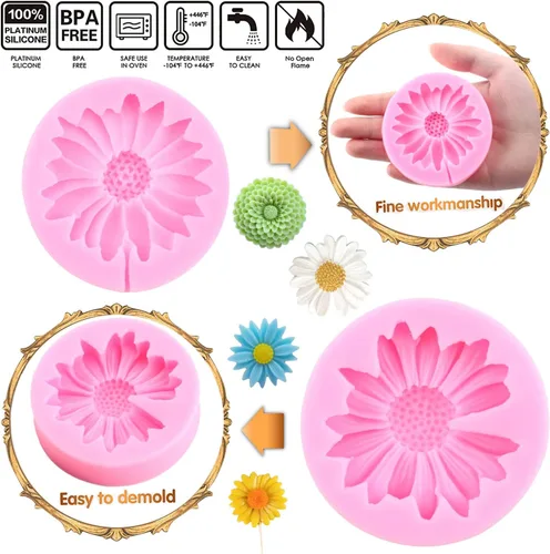 Vista 2 de Mujiang Molde de silicona de flor de crisantemo, moldes de fondant de margaritas, moldes de girasol para decoración de pasteles, decoración