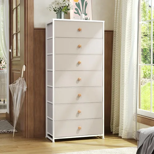 Vista 2 de Crestlive Products Tocador alto, torre de almacenamiento de 7 cajones de tela, cómodas - Unidad organizadora vertical para dormitorio, pasillo