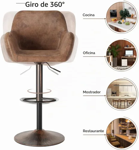 Vista 7 de Keyluv Juego de 2 taburetes de bar para encimera de cocina, taburetes de bar de altura giratoria ajustable de 29 pulgadas, sillas de bar de piel