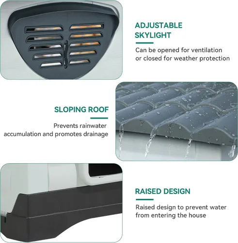 Vista 5 de YITAHOME Casa para perros grande de 2 puertas con base elevada y cojín, casa de plástico para perros pequeños y medianos, fácil montaje, impermeable