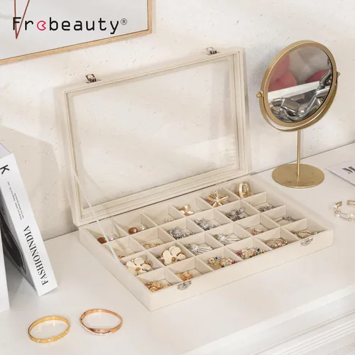 Vista 2 de Frebeauty Bandeja de joyería de 24 rejillas con tapa transparente Beige