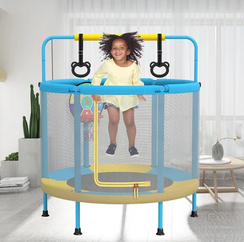 Vista 5 de LANGXUN 5ft 6-in-1 Kids Trampoline, Mini Toddler Trampoline for Girls Boys Azul Amarillo