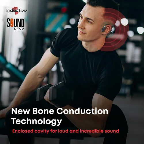 Vista 3 de Inductivv - Auriculares de conducción ósea con sonido Revv, auriculares abiertos inalámbricos Bluetooth para correr con micrófono, IP56