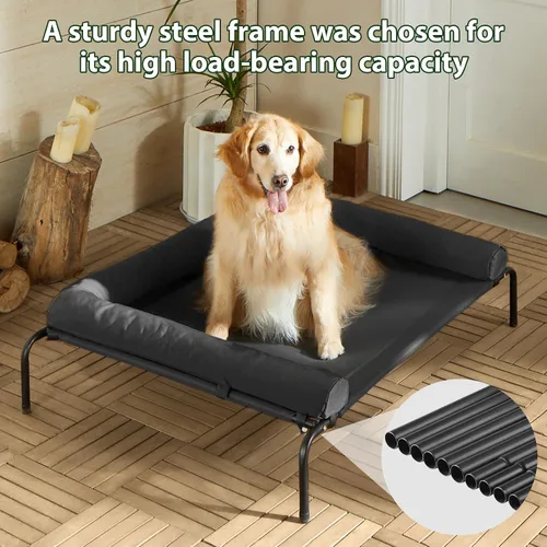 Vista 4 de Cama elevada refrescante para perros grandes – Cuna elevada impermeable con reposacabezas inclinado, malla Teslin transpirable, cama duradera