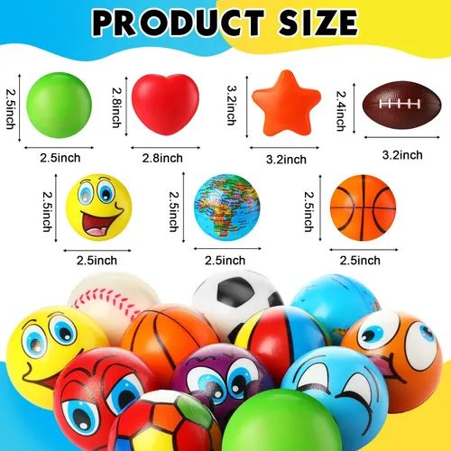 Vista 2 de Liliful 72 mini bolas antiestrés a granel para adultos, juguetes sensoriales de espuma para recuerdos de fiesta, premios de aula, bolsas de regalos