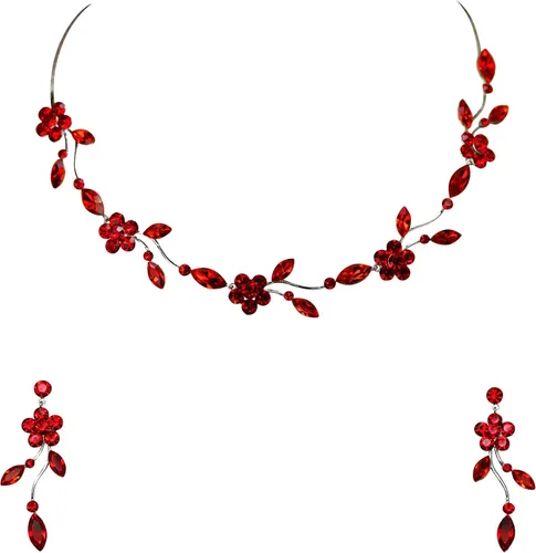 Vista 33 de Faship - Juego de collar y aretes con cristales de imitación florales AB