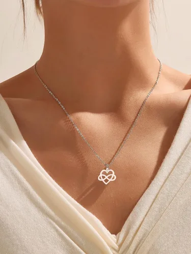 Vista 4 de Collar de corazón infinito para mujer, collar de nudo con dije de corazón de amor