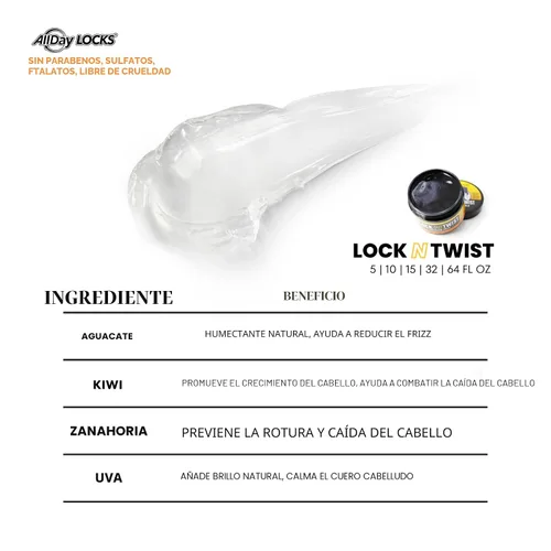 Vista 6 de AllDay Locks Lock N Twist (5 onzas) Sujeción suprema, sin encrespamiento ni descamación Gel fijador hidratante y nutritivo Con infusión de uva