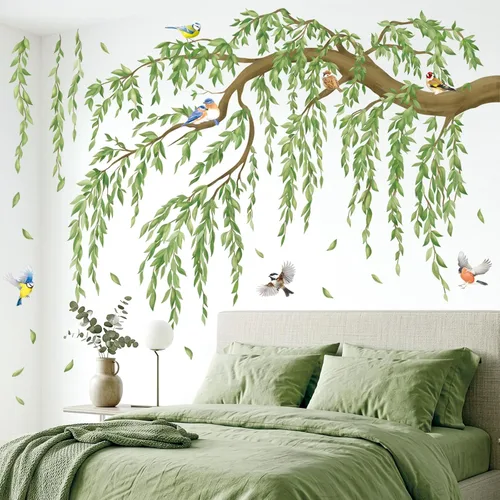 Vista 3 de DECOWALL Calcomanías de pared grandes de ramas de sauce de hoja verde