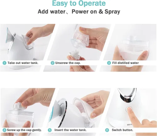 Vista 6 de EZBASICS Vaporizador facial iónico para el hogar, humidificador de niebla cálida atomizador para cara, sauna, spa, senos nasales, hidratación