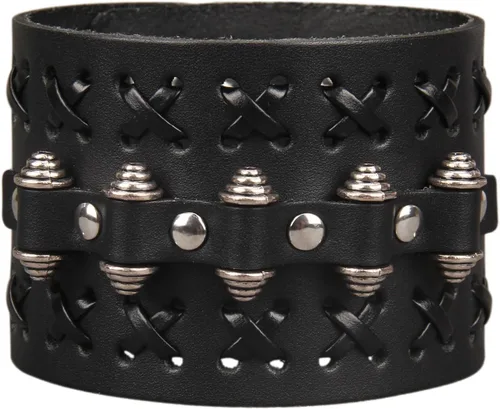 Vista 31 de Jeilwiy Pulseras de cuero punk para hombres, pulseras hechas a mano, brazalete ancho, joyería trenzada, color negro y marrón, ajustable, regalos