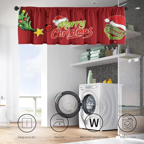 Vista 4 de Cenefas de cortina de cocina de Navidad, Navidad, invierno, cenefas pequeñas con bolsillo para barra, decoración de cortinas cortas de Navidad