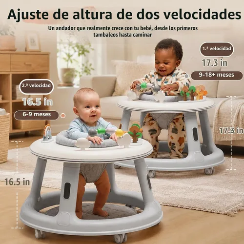 Vista 5 de Andador de bebé 5 en 1 con ruedas, gorila, andador de empuje y mesa de Gris