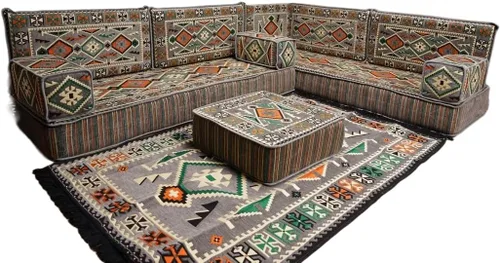 Vista 36 de arabicsofa Juego de asientos Jalsa en forma de L – Majlis árabe hecho a mano con almohadas de respaldo