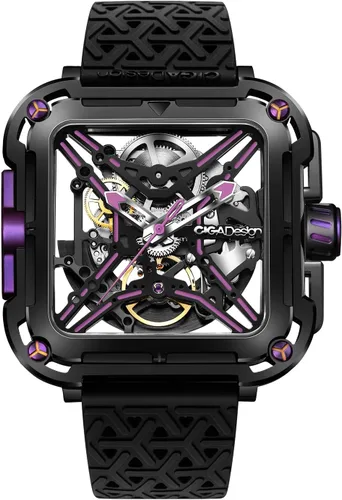 Vista 10 de CIGA Design Reloj mecánico automático de la serie X, inspirado en SUV, diseño antigolpes, cristal de zafiro, analógico, esqueleto con correa