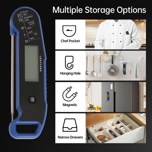Vista 8 de Lonicera Termómetro Digital de Carne para Cocinar Alimentos. Lectura Instantánea en 1 Segundo y Precisión de ±0.9℉ con Sensor de Termopar.