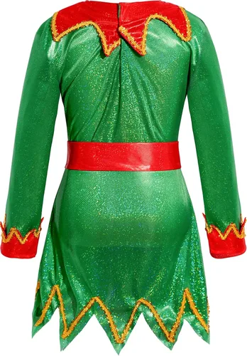 Vista 2 de Costumerry Disfraz de elfo para niñas, vestido de Papá Noel de elfo, traje de Navidad