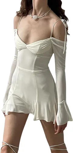 Vista 2 de Vestido largo con tirantes delgados para mujer, diseño floral, con corte de mariposa, vestido ajustado con espalda descubierta, vestido de fiesta